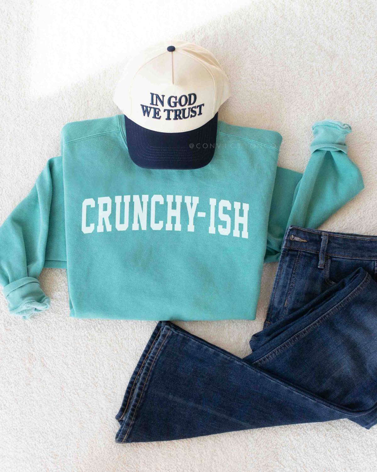 Aerial view of Crunchy-ish Sweatshirt in Seafoam Blue color