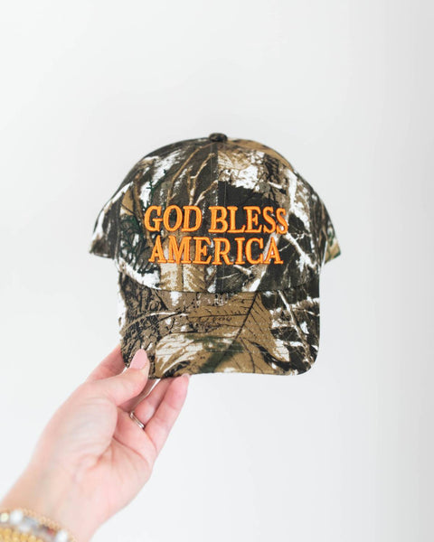 God Bless America Baseball Hat - Camo & Orange – Conviction Co