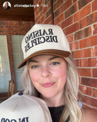 woman wearing Raising Disciples Christian Hat in Beige and Camel Cream