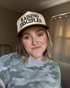 woman wearing Raising Disciples Christian Hat in Beige and Camel Cream